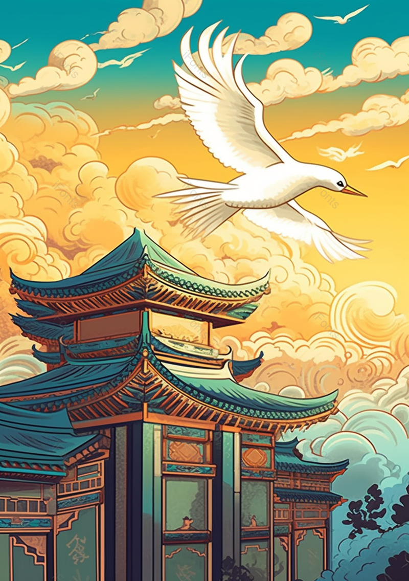 国潮风古代风格建筑插画背景,插画/手绘图,插画/手绘图库,插画/手绘图下载,插画/手绘